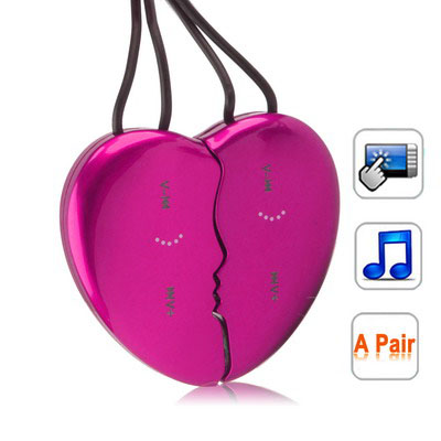 Loves Heart Shaped Necklace 2GB Touch Button MP3 Player, Magenta (2 pcs in one packaging, the price is for 2 pcs) - Click Image to Close